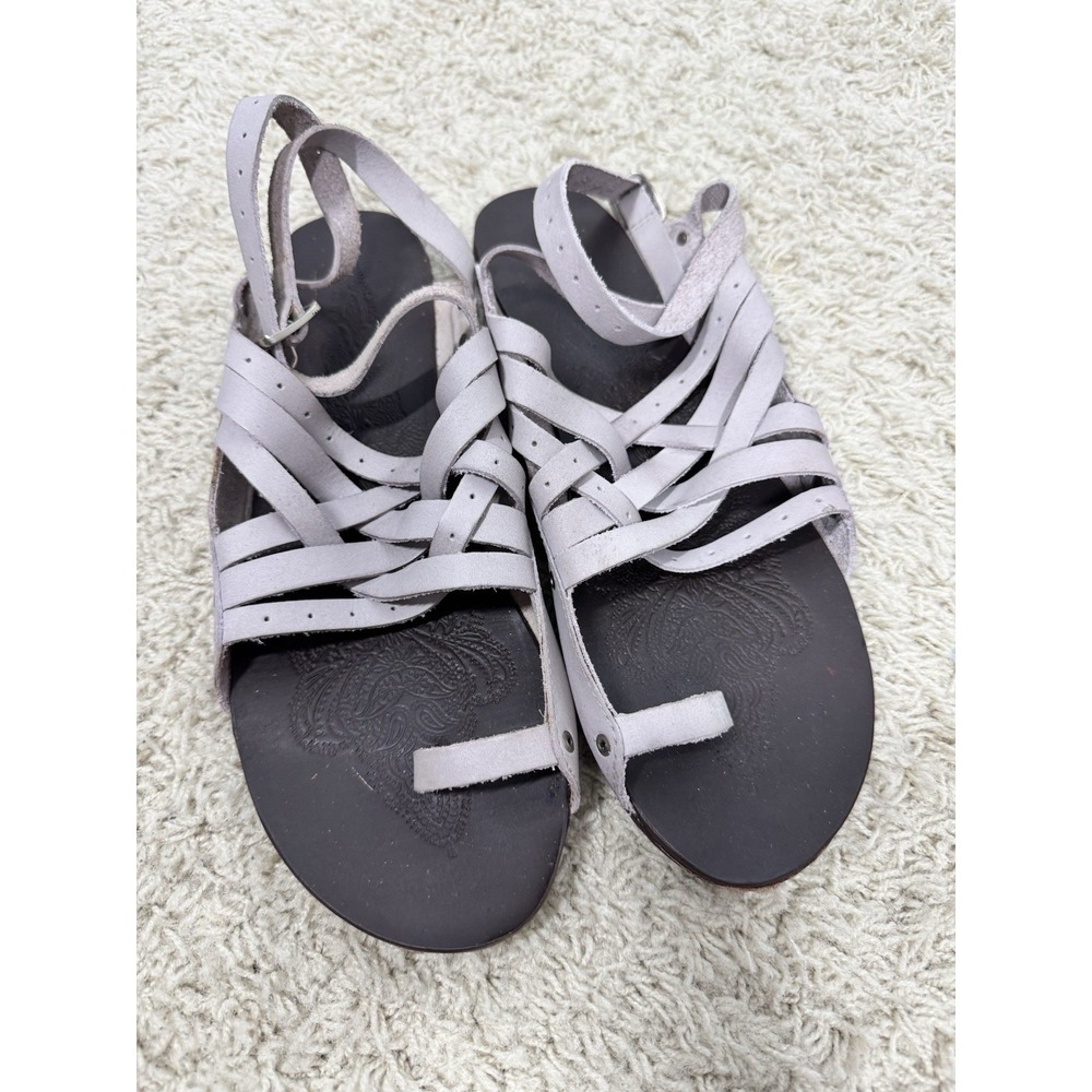 Free People Gray Belize Strappy Sandals Criss Cross Leather Toe Loop EU 41 US 10 - Picture 5 of 12